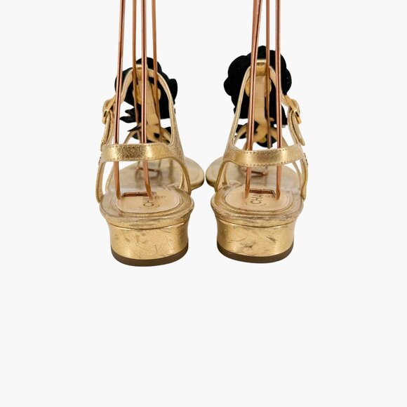 Chanel Camellia Pearl T-Strap Sandals Gold Leather Size 37C US 6–6.5 Women Flat - Picture 7 of 15